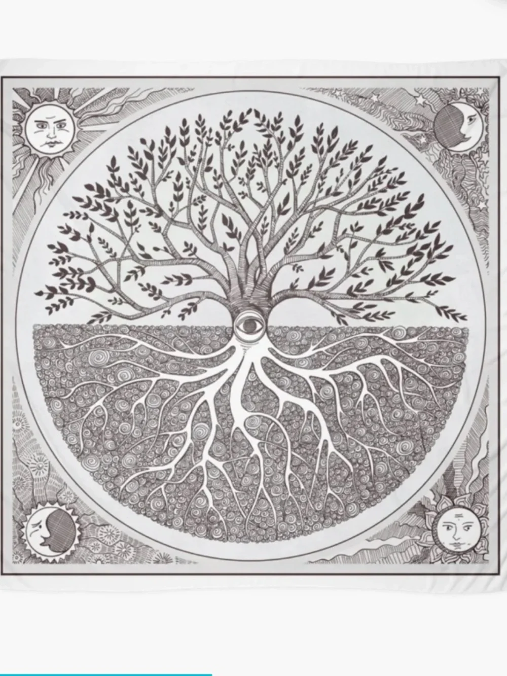 Druid Tree of Life Wall Tapestry All Seeing Eye Sun Moon 36” x 28” NEW